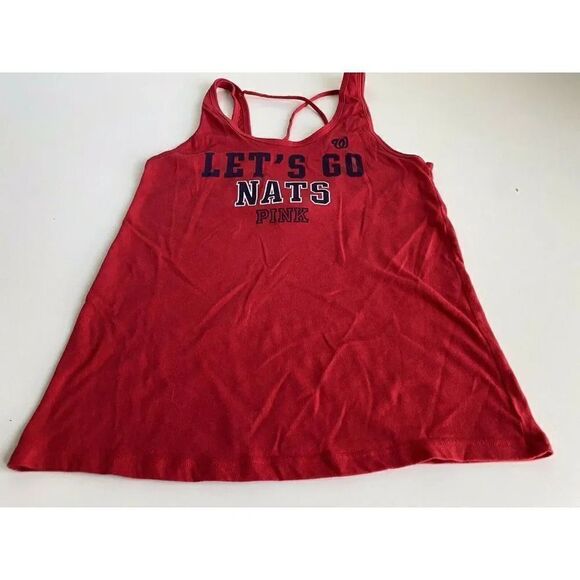 Victoria's Secret PINK Tank Top Sleeveless "Let's Go Nats" Red Workout Size XS - Picture 1 of 6